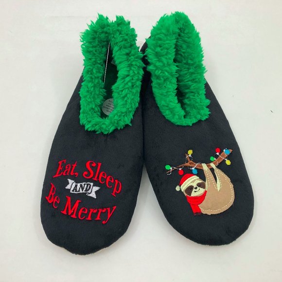 NWT  Snoozies Women's Eat Sleep & Be Merry Christmas Slippers Medium 7/8 - Picture 1 of 6